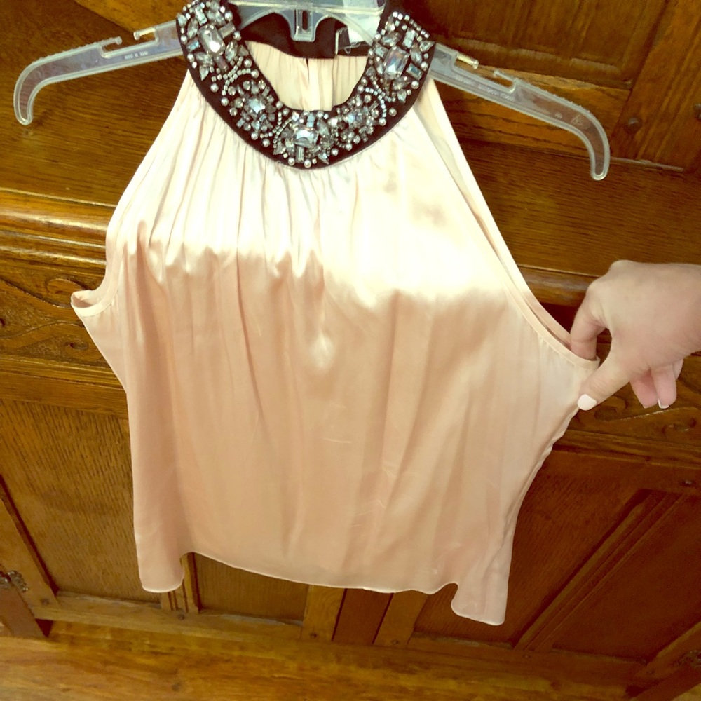 Super cute beaded neck satin shirt